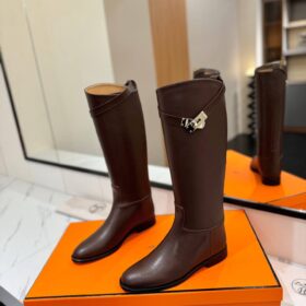 Jumping Stiefel Leder Dunkelbraun / Silber