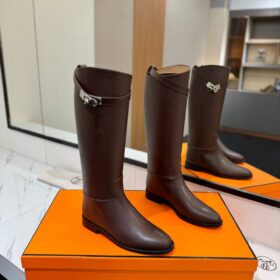Jumping Stiefel Leder Dunkelbraun / Silber