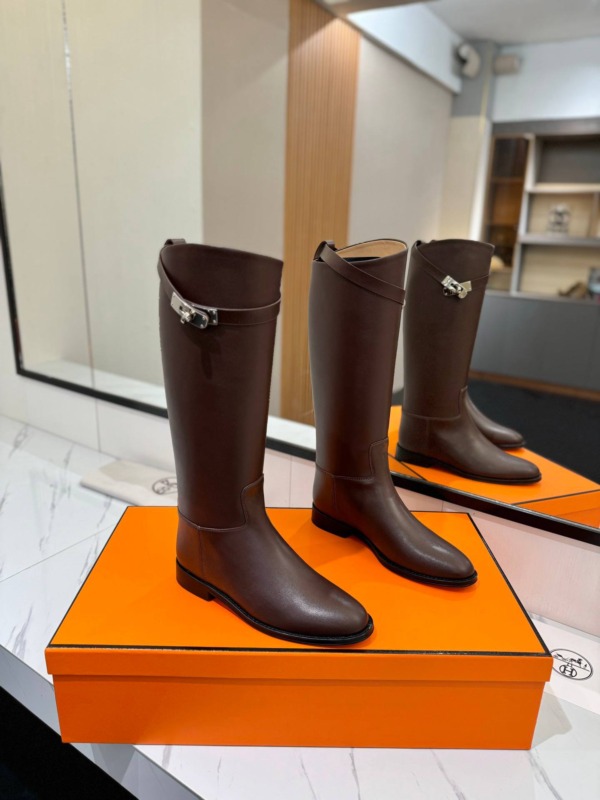 Jumping Stiefel Leder Dunkelbraun / Silber